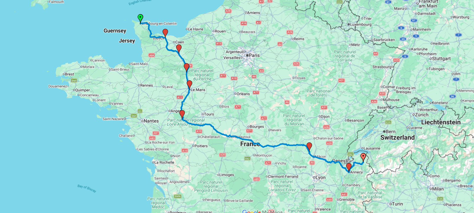 Cherbourg to Les Gets Avoiding Tolls & Paris