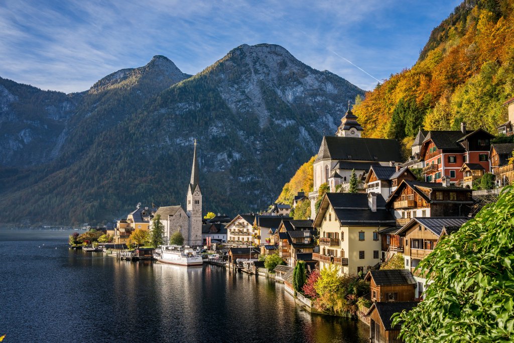 Hallstatt beside its lake in Austria